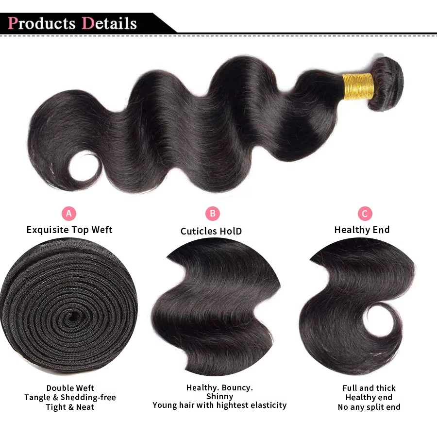 Body Wave Human Hair Bundles 14A  Remy Raw Virgin Jupade Extensions Bundle, Natural Black 10-34 Inch image 4