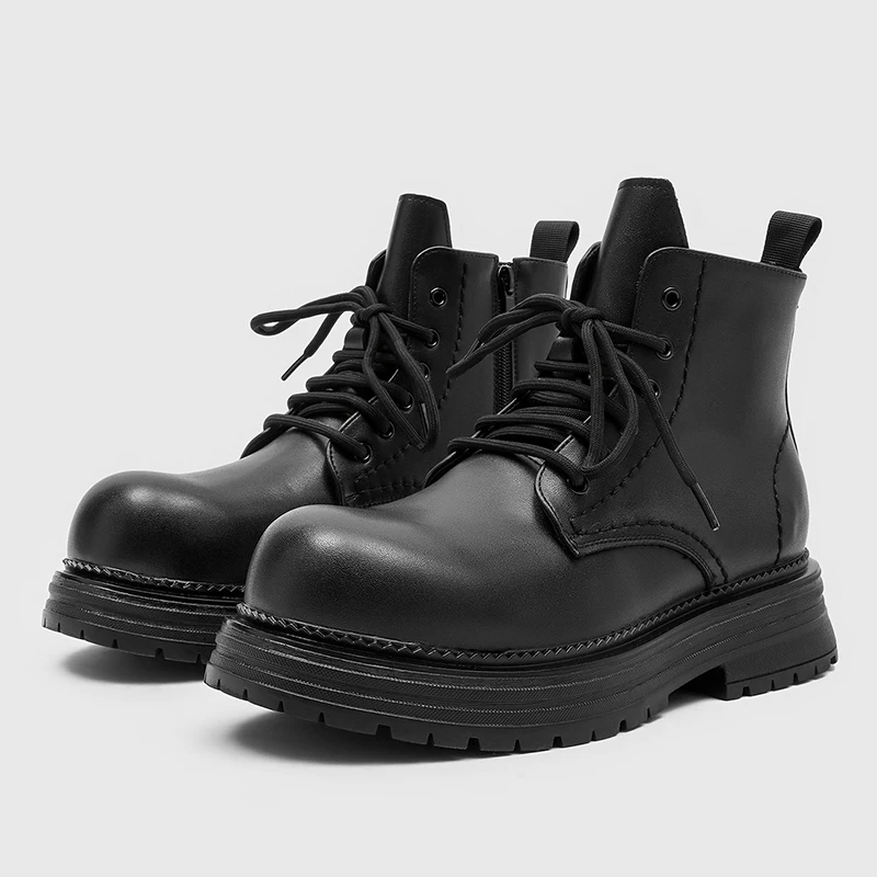Black Autumn  Winter Hot Selling Men Thick Soled Side Zipper High Top Boots Comfortable Youthful and Fashionable