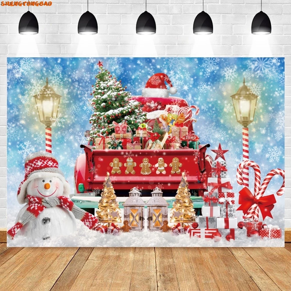 Рождественский зимний фон Снежная страна чудес Сказочный лес Рождественская елка Подарок Луна Снеговик Семейная вечеринка Фон для фотосъемки