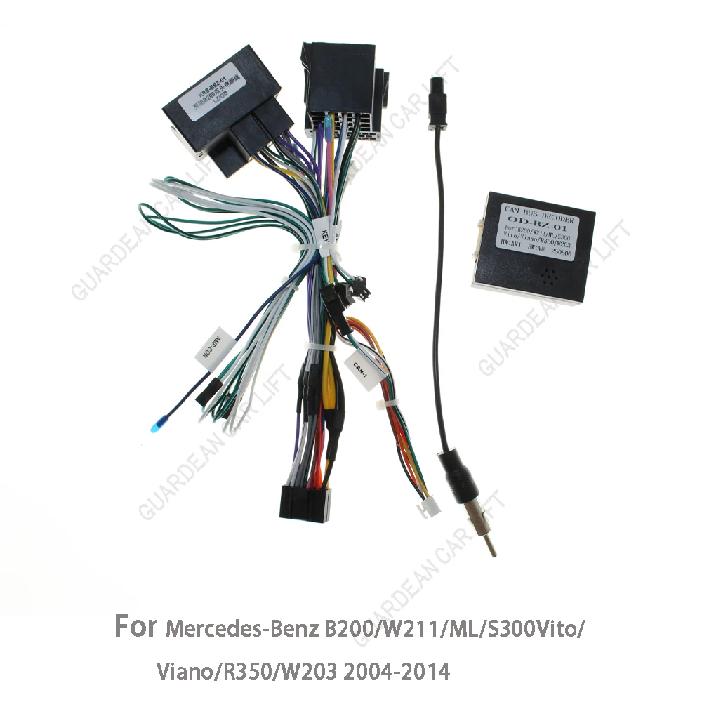 16Pin Car Radio Wiring Harness Adapter Android Cable CANBUS For Mercedes-Benz B200/W211/ML/S300Vito/Viano/R350/W203 2004-2014