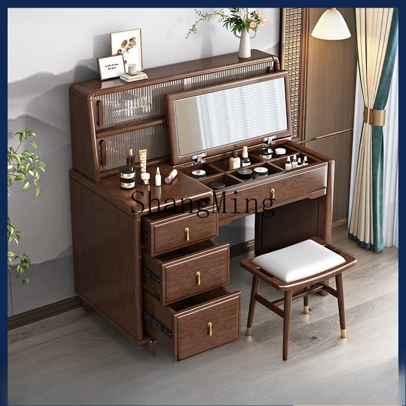 

SM New Chinese Solid Wood Dresser Small Apartment Flap Storage Storage Makeup Table Dual-purpose Integration