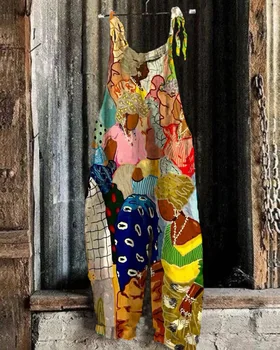 Mono con estampado 3D para mujer, traje holgado, cómodo, informal, talla grande, estilo bohemio, tendencia Retro, moda de verano