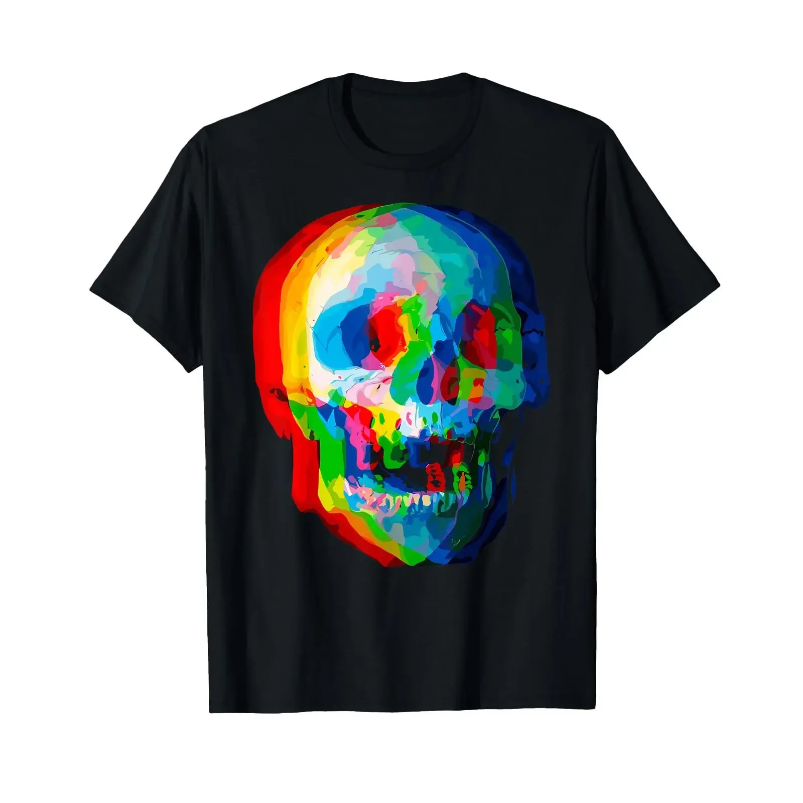 Trippy Skull Vibrant Glitch Effects Vaporwave EDM Lover T Shirt vintage Washed Casual graphic designer clothes Unisex Versatile