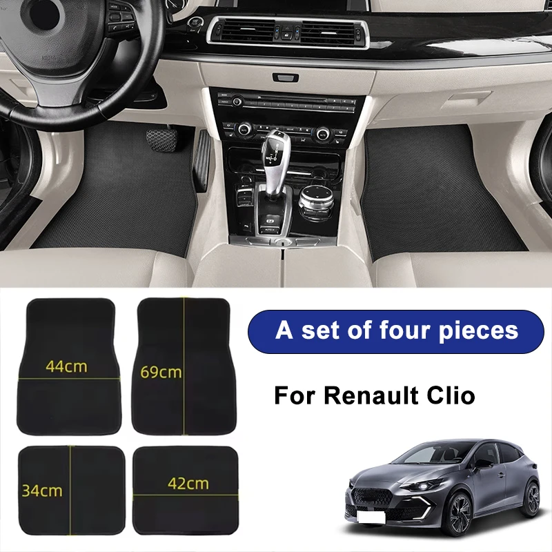 For Renault Clio Car Floor Mats Black Non-Slip 4Pcs Front & Rear Foot Mats Carpets Rugs Auto Interior Accessories