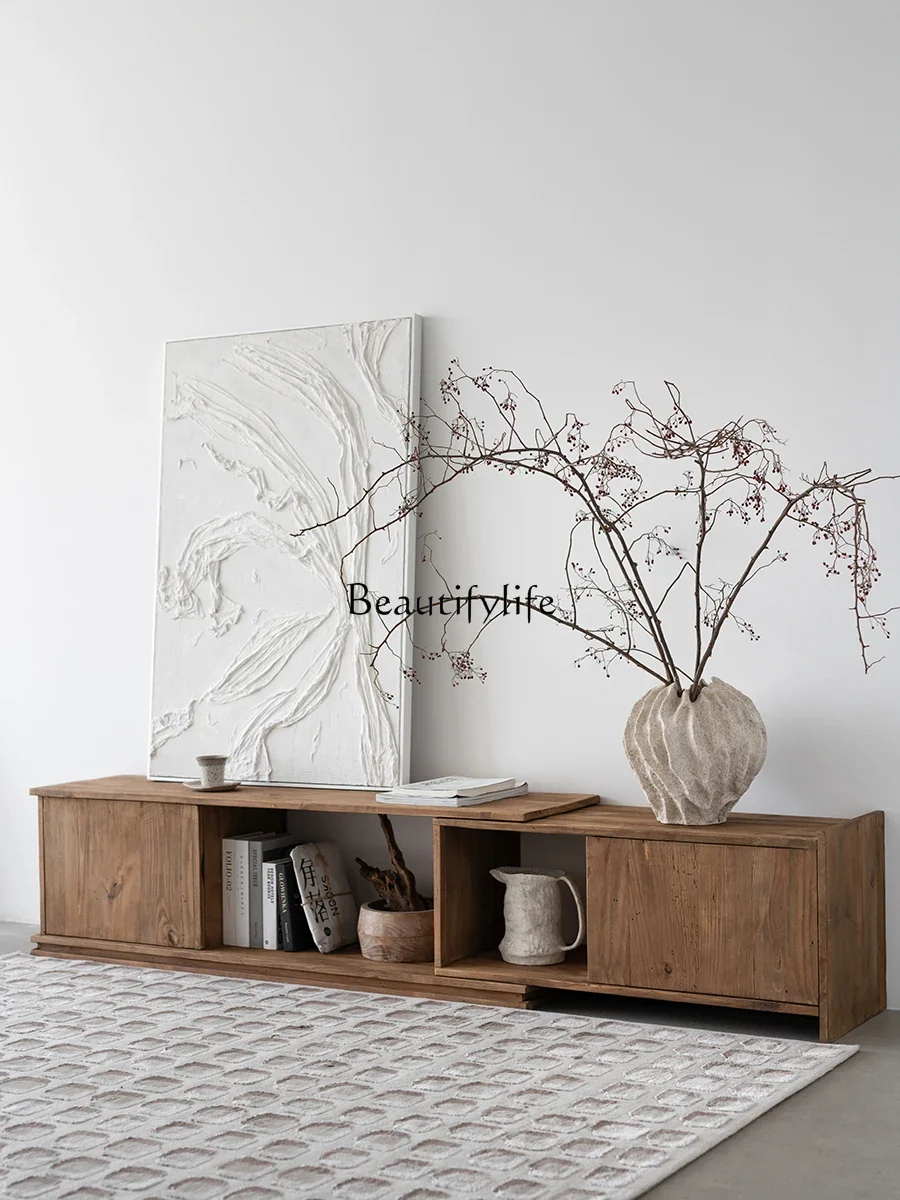 

yj9 Silent Wind Solid Wood TV Cabinet Advanced Sense Retractable Freely Adjustable Wood Color Chinese Style