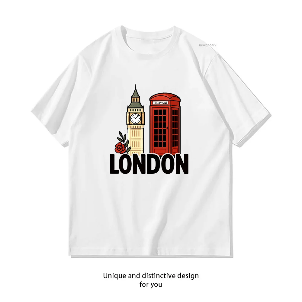 London Big Ben Red Phone Booth t-shirt woman man Casual cotton summer printed t shirts Adult streetwear camisetas O-neck