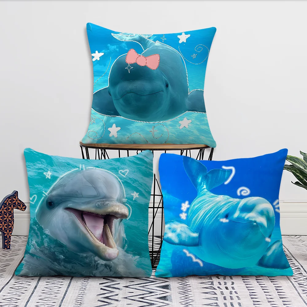Kawaii Dolphin Cute Cushion Cover For Pillow Printing Sofa Decoration Home Car Room Coffee Shop Office Nordic Simplicity