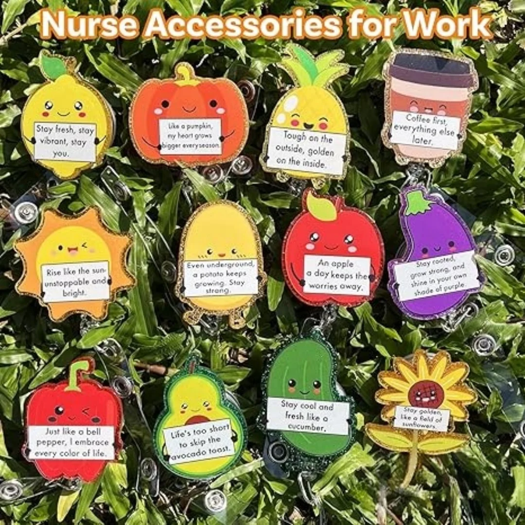 مضحك الفاكهة عبارات تحفيزية شارة بكرة البطاطس الإيجابية لطيف يقتبس ممرضة شارة أصحاب قابل للسحب اسم العلامة معرف حامل قصاصة #2