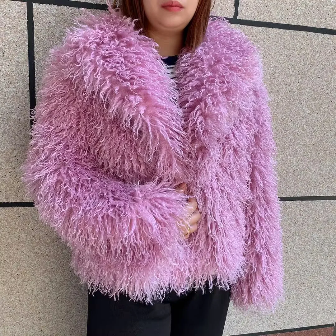 Women's Fake Mongolian Fur Coat with Big Collar, Autumn and Winter Fashionable Faux Fur Coat, Beach Wool Jacket