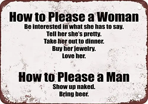 How to Please a Woman and a Man Funny Metal Tin Sign 8X12 Inches