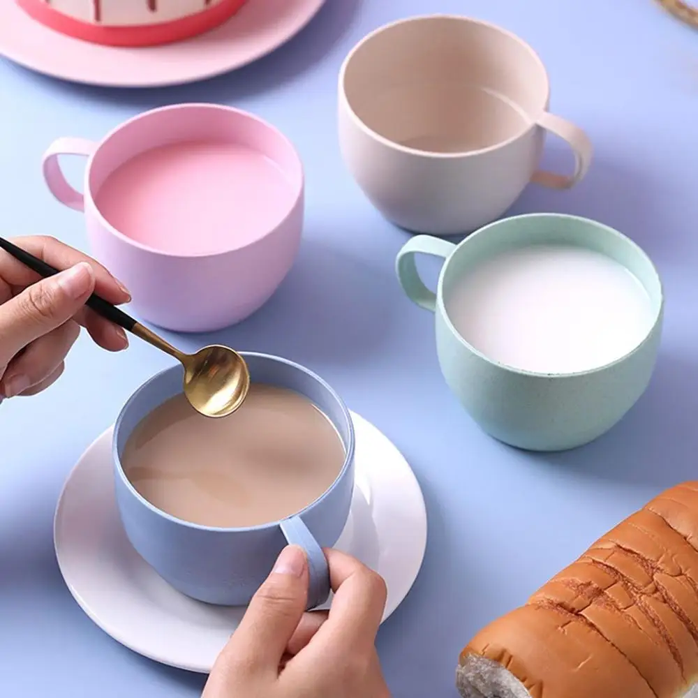

Lightweight Wide Mouth Eco-friendly with Handle Flat Bottom Reusable Wheat Straw Cup Drinking Cup Drinkware Coffee Mug