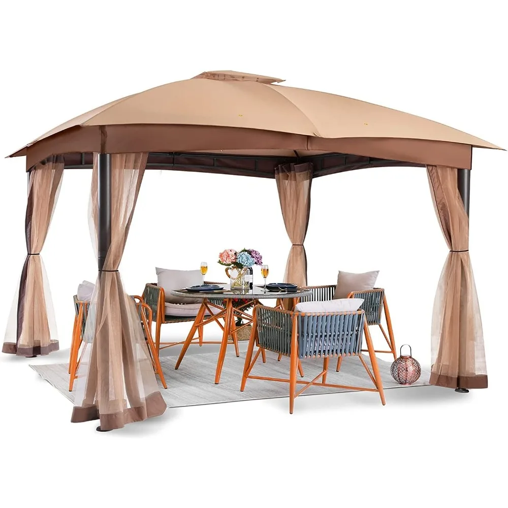 

Gazebo For Patio, 10x12 Gazebo, Double Vent Canopy Gazebos, Outdoor Gazebos With Privacy Netting,