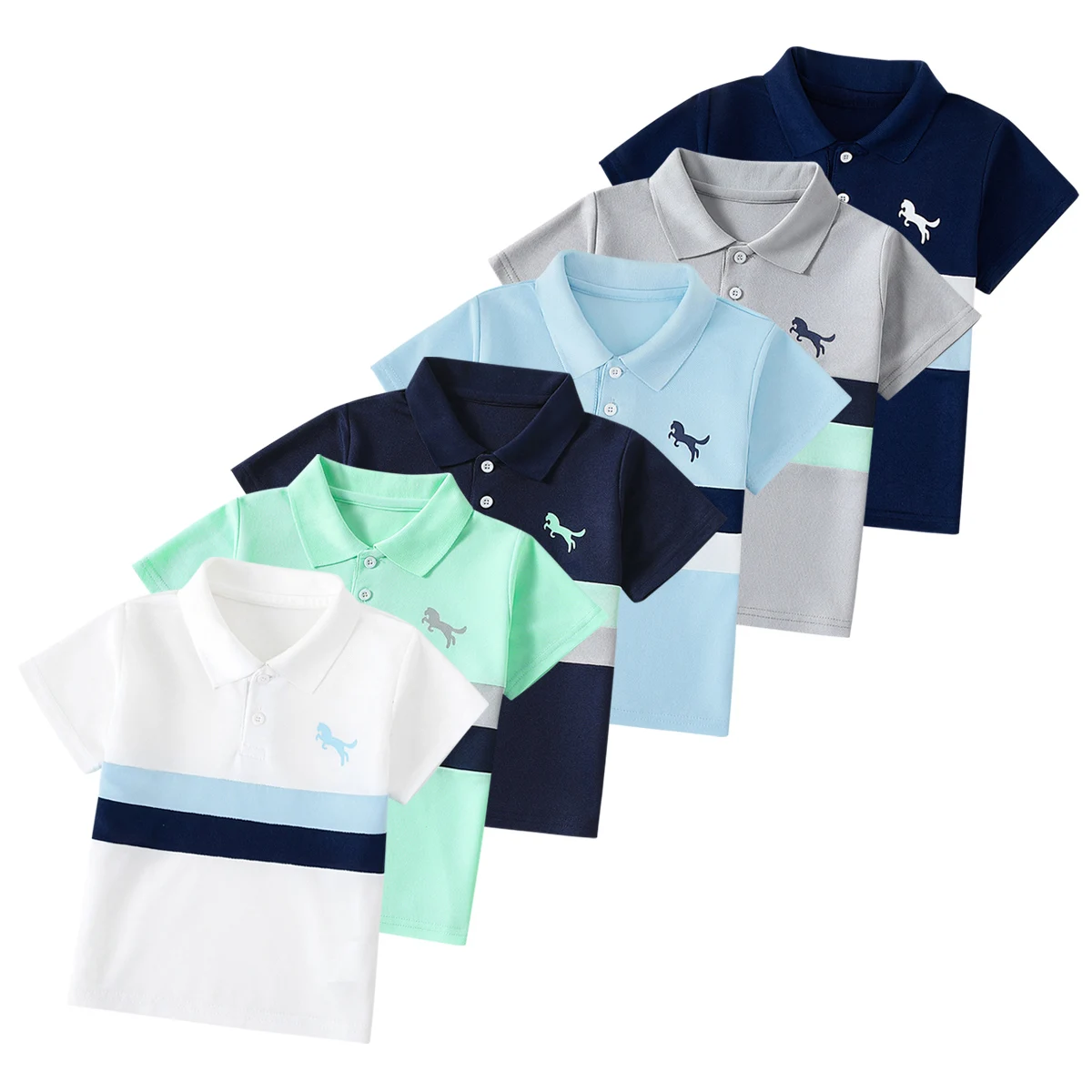 Camisetas tipo polo de moda con bloques de color para niños y niñas, camisetas informales y modernas de manga corta con botones, 3/1 piezas