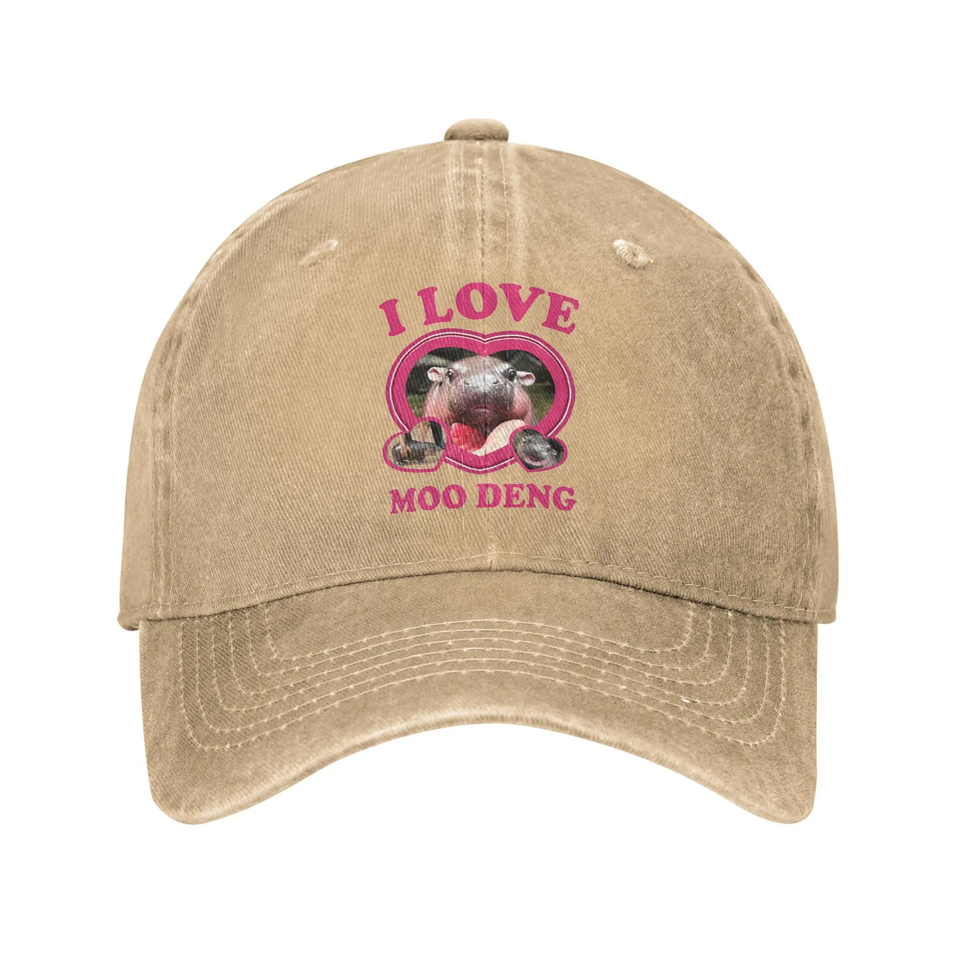 Vintage I Love Moo Deng Baby Hippo Baseball Cap Distressed Denim Washed Headwear  Outdoor Activities Adjustable Fit Caps Hat