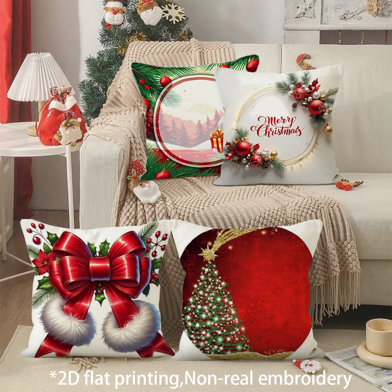 Christmas Holiday Throw Pillow Covers Pattern Cushion Cover Suitable for Sofa Bedroom Car Pillow Cover