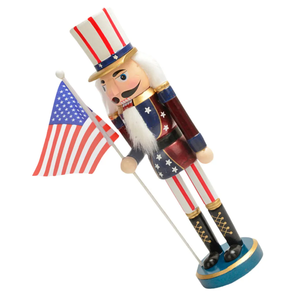 

Nutcracker Soldier Wooden Statue Patriotic Christmas Holiday Decor Independence Day Tabletop Us Flag Nutcracker Decoration