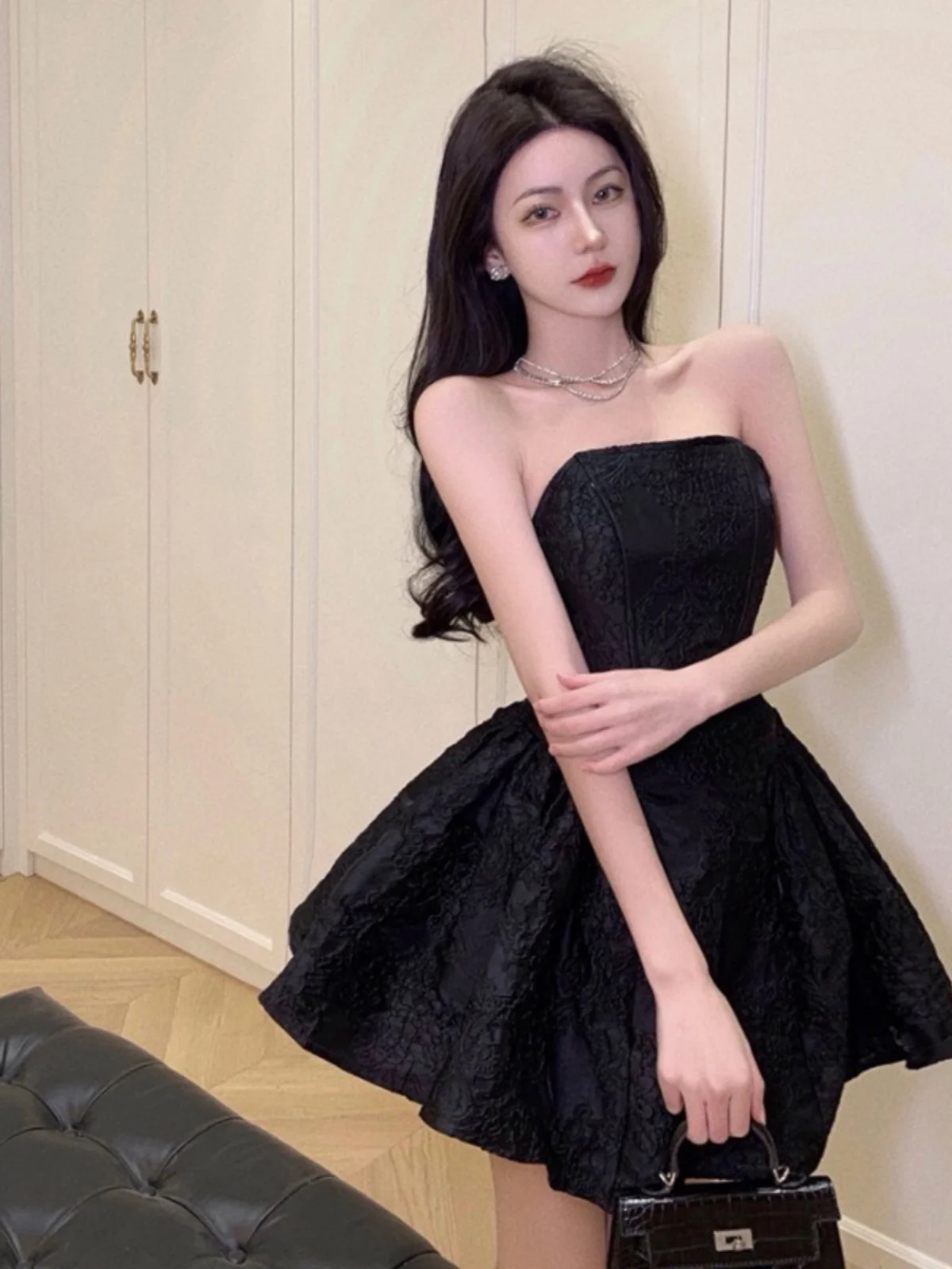 Hebe Sle Sexy ort Puffy Dr Women's Strapl Knee-high Knitted Gown Summer New Arrival Princ Cut A-line Dr