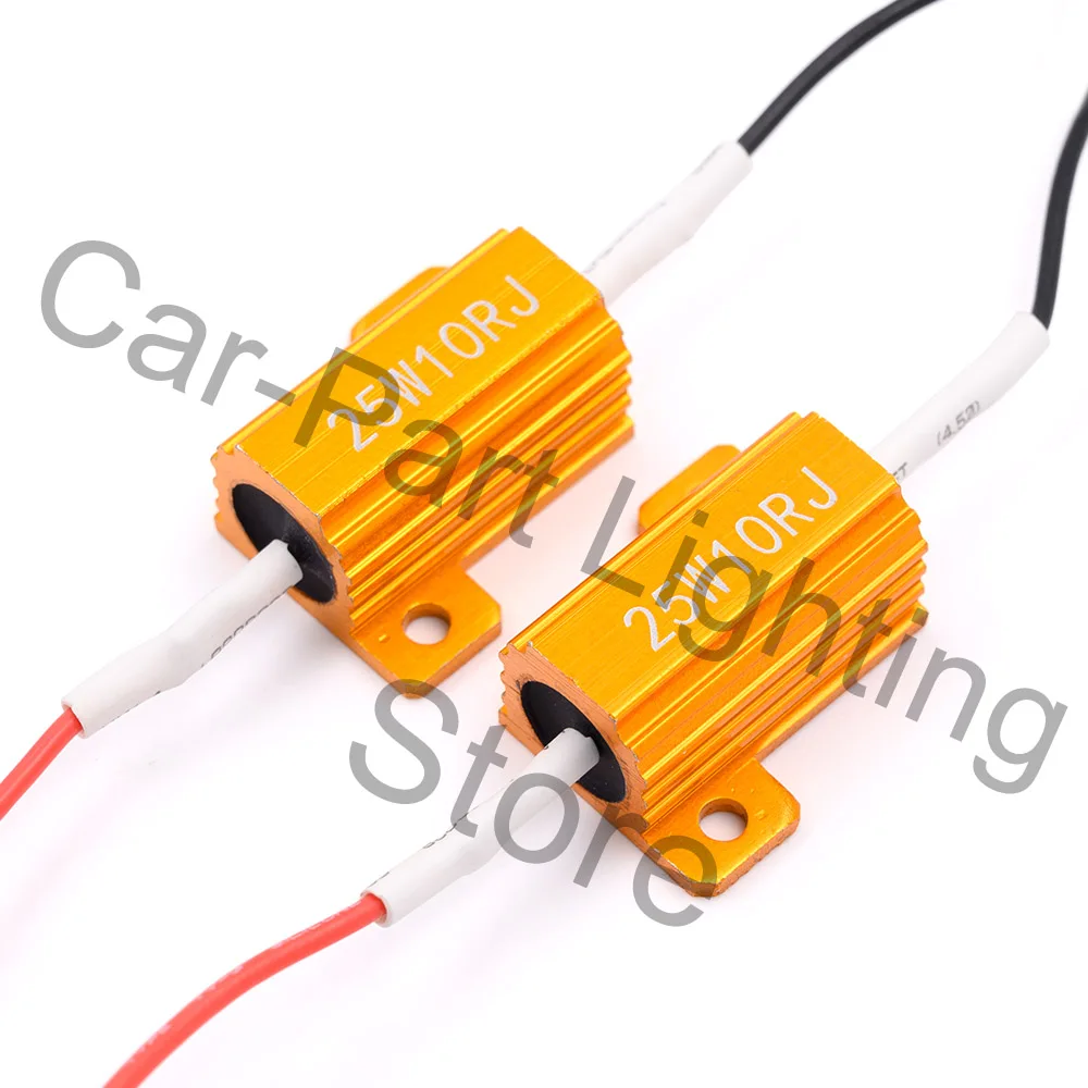 

2Pcs Aluminum Power Metal Shell Case Wirewound Resistor 25W 10Ω 10ohm Warning Canceller Decoder Car Led Lamp OCB Load Resistor