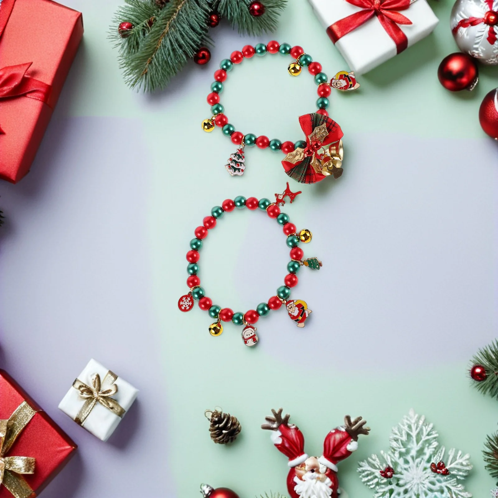 

2Pcs Christmas Pet Collar Santa Claus Bell Jingle Dog Necklace Kitten Bow Tie Holiday Accessory Xmas Stocking Stuffer