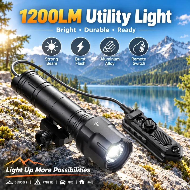 1200LM Super Bright Hanging Flashlight with Strobe Light Aluminum Alloy Handheld Lighting Fixture