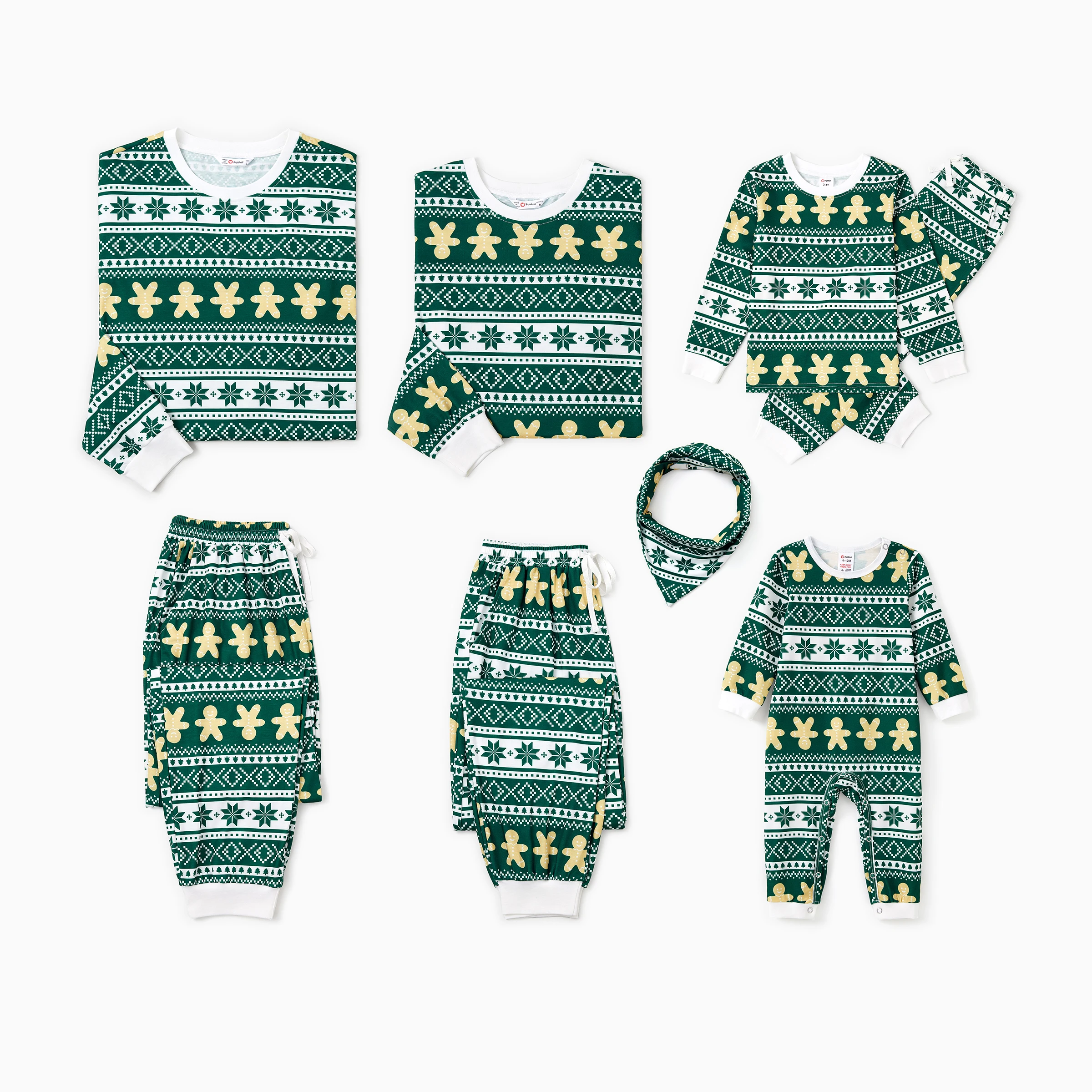 

PatPat Christmas Family Matching Green Snowflake/Gingerbread Man Pattern Pajamas (Flame Resistant)