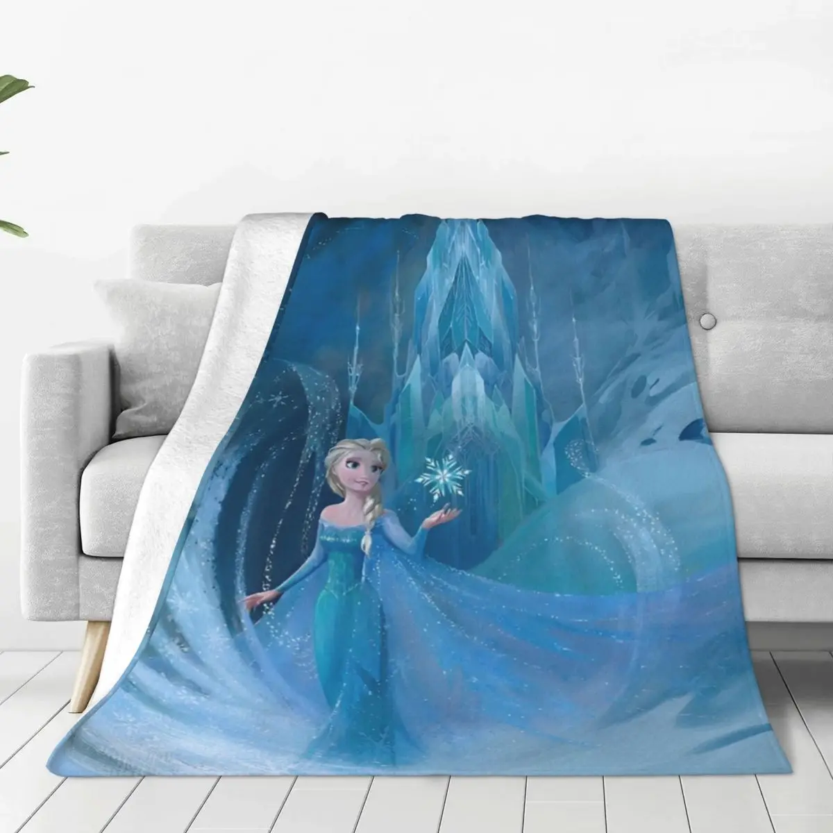 

Frozen Elsa Princess Cartoon Flannel Blanket Castle Snow Funny Throw Blankets for Sofa Bedding Lounge 150*125cm Quilt