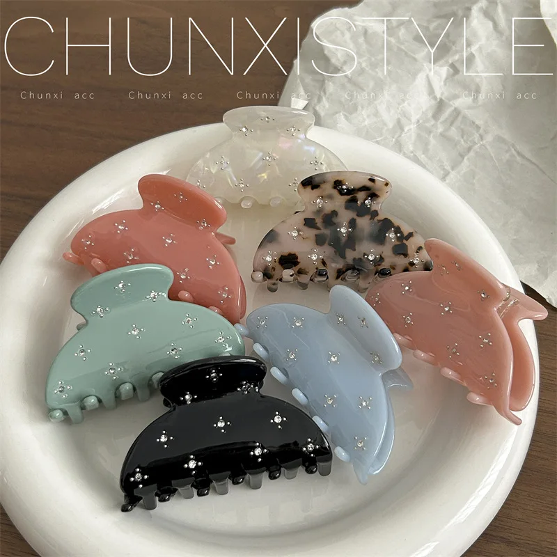 

Candy Color Acetate Hair Claw Clips for Women Exquisite Rhinestone Decor Hair Accessory Strong Hold Non Slip Styling Hair Clips