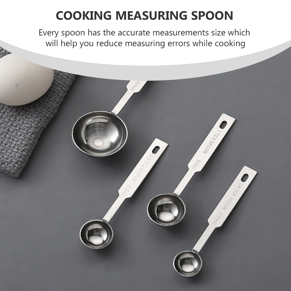 

4 Pcs Stainless Steel Measuring Spoons Set Accurate Engraved Markings Polished Handle Cooking Baking Kitchen Tools Flat
