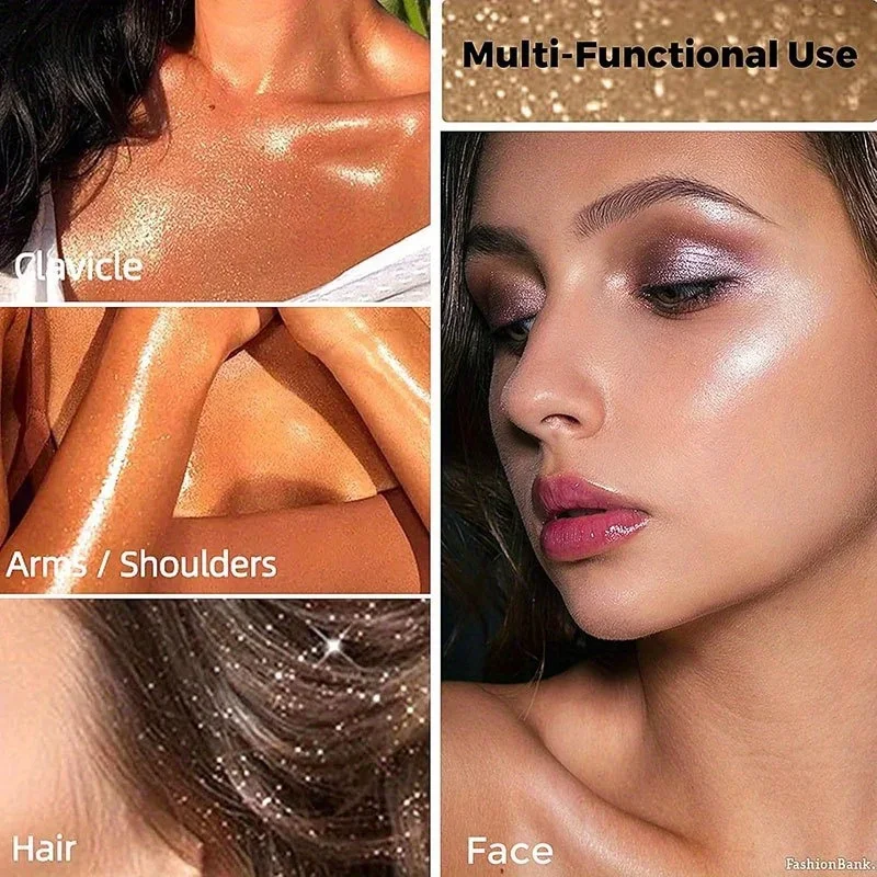 كريم هايلايتر يدوم طويلاً بثلاثة ألوان، قابل للبناء، يتوهج لجميع ألوان البيج، بشرة خفيفة/عميقة، شعر الجسم، ناعم وسهل