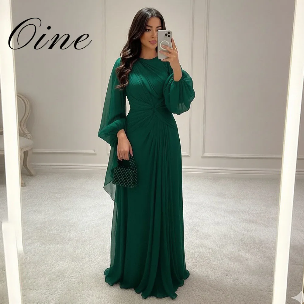 Oine Customized Matching Modern Style Chiffon Pleat Ruched Draped A-line Scoop Neck Long Dresses Evening Dresses Sizes Available