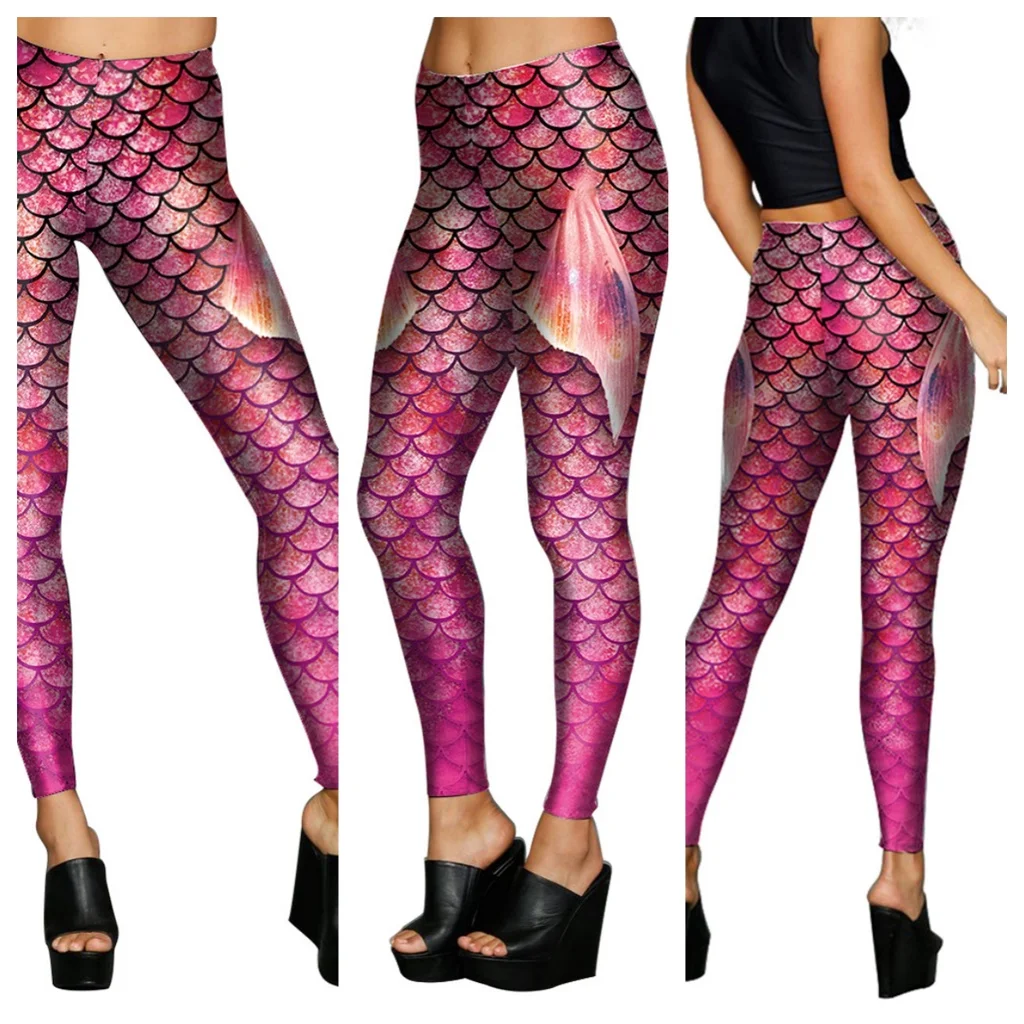 Pantalones de Cosplay con estampado 3D de sirena y pez para mujer, ropa de fiesta de Anime para adultos, juego de rol