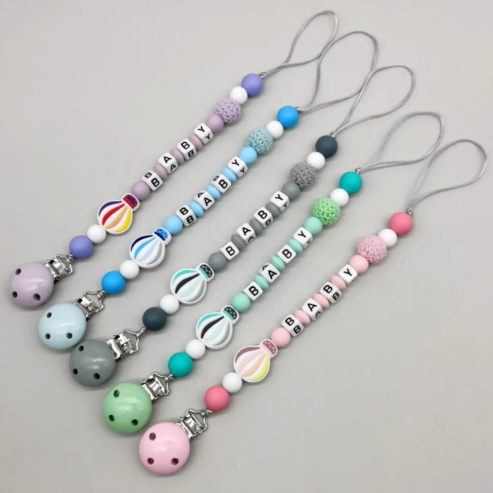 

NEW Personalized Name Handmade Pacifier Clip Holder Chain Silicone Balloon Pacifier Chain Baby Teether Teething Chain Gift