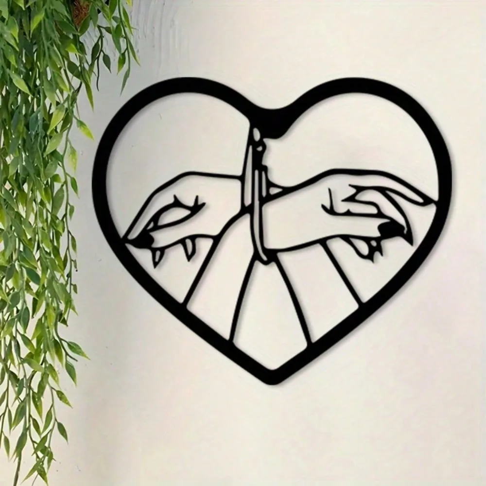 Gothic Heart Handcuffs Metal Wall Art, Black Iron Love Justice Decor, Rustproof Couple Gift Accent
