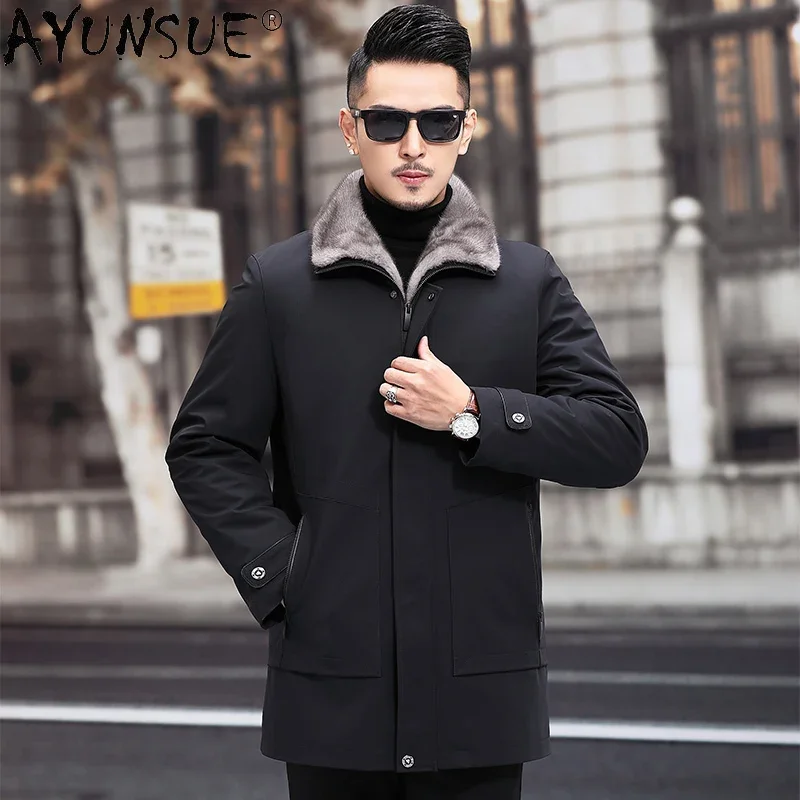 AYUNSUE Men's Fur Parkas Gray Mink Fur Collar Coats Male Thick Warm Mink Fur Liner Jackets 2025 Winter Jaqueta Masculina Gmm435