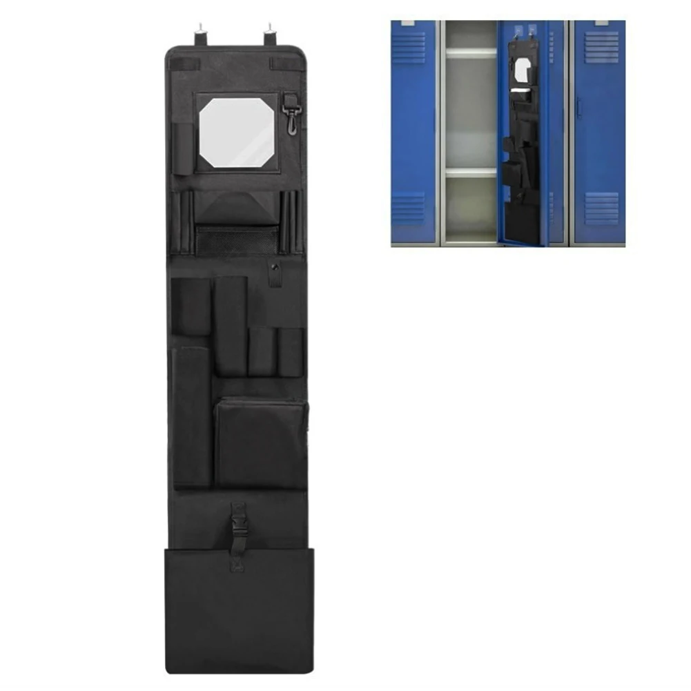 Locker Door Hanging Organizer with Mirror and Purpose-Built Pockets for Medals Certificates Pens and Small Equipment