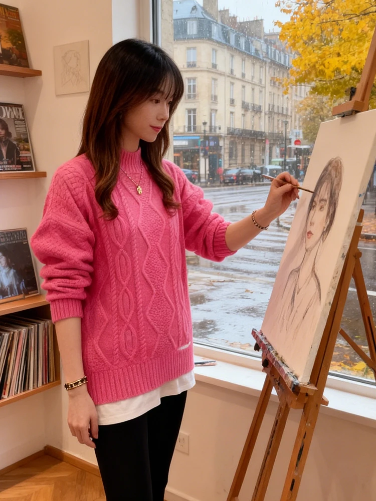 Koreanische Sle Trendy Herbst Neue Lose Mid-Länge Gespleißt Pullover frauen Faion Streetwear Komfortable Lange Sve runde Ne