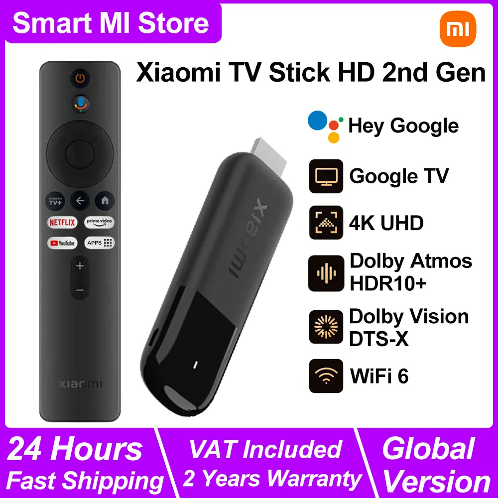 Xiaomi TV Stick 4K 2nd Gen, Dispositivo di Streaming Portatile WiFi 6, Netflix, Assistente Google, Google TV, Dongle Smart TV BT5.2