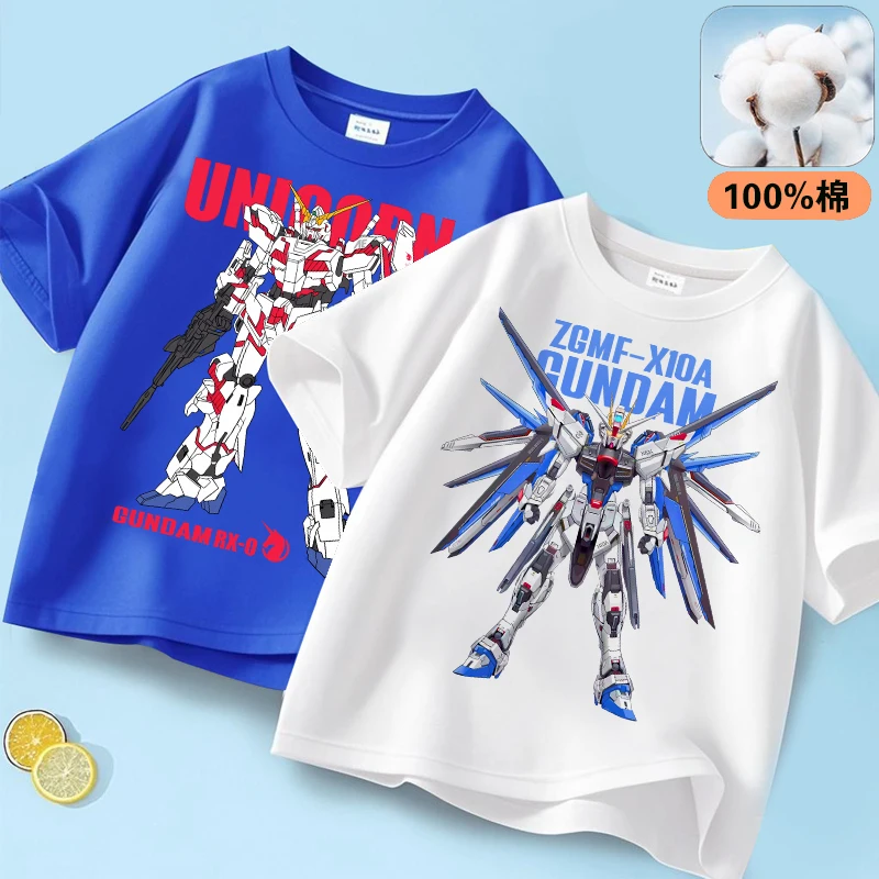 Gundam Kleding Heren 2023 Zomer Nieuwe Katoenen Kindermachine Mecha Mobiele Soldaat Gundam Korte Mouwen T-shirt