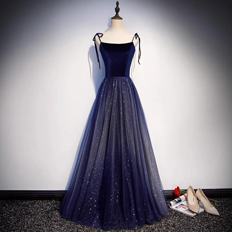 

2025 Women's New Summer Strap Banquet Evening Dress Fashion Gradient Starry Sky Dress Vocal Art Exam Performance Dress