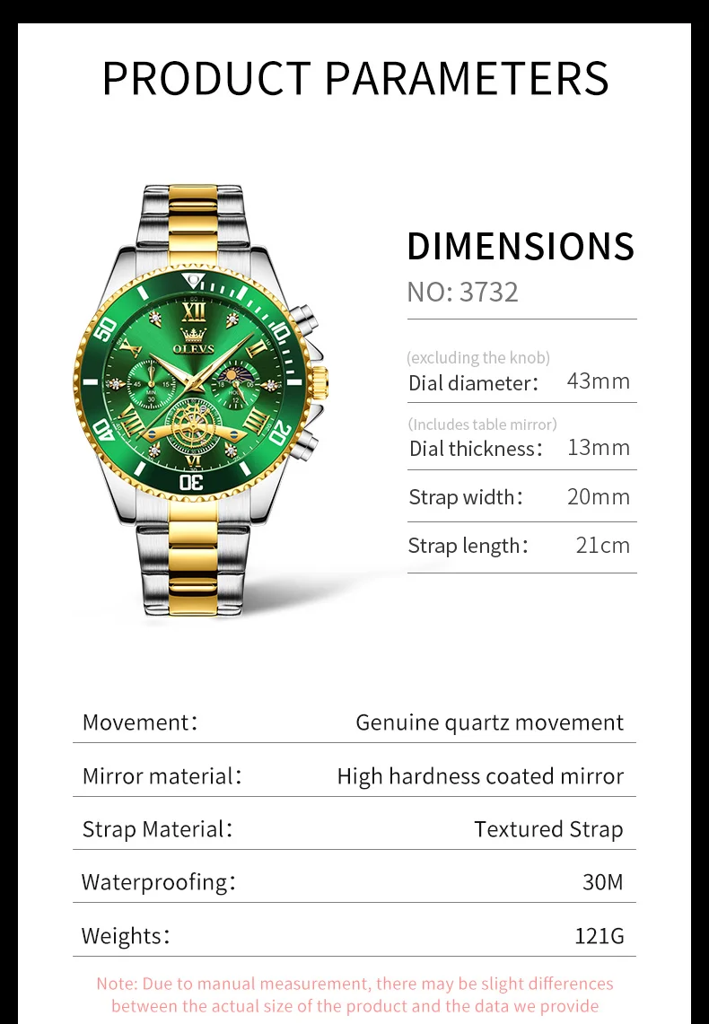 OLEVS New Quartz Watches for Man Stainless Steel Moon Phase Diving Series Flywheel Design Chronograph Luxury Men's Watches 3732 view 6