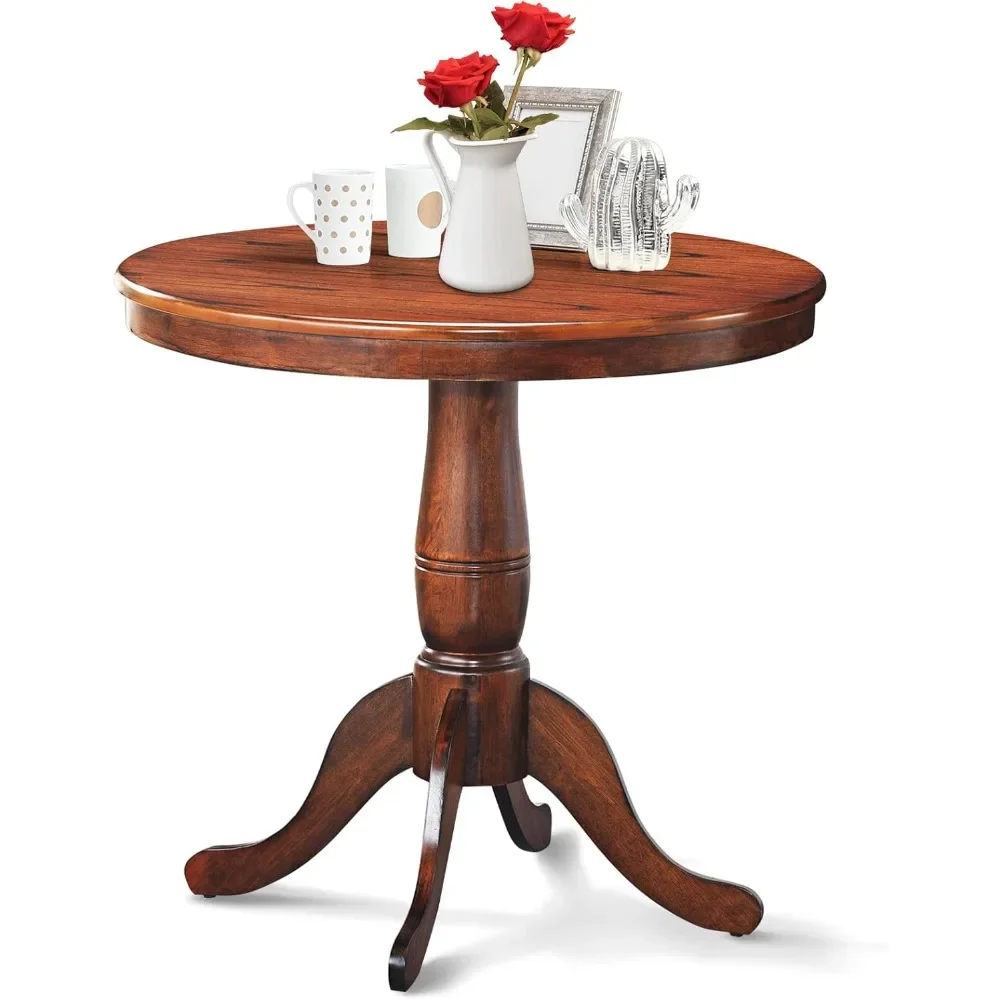 32 Inch Round Dining Table  with Solid Wood Pedestal , Bistro Dining Table for Bar, Kitchen, Restaurant,Dining Room,Walnut