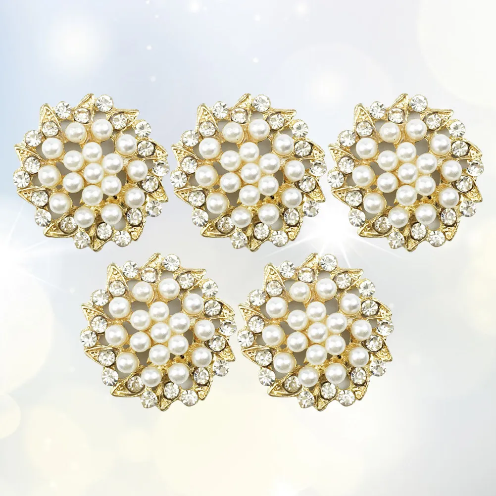 

15Pcs Premium Alloy Pearl Buttons Shiny Rhinestone Flower Embellishments Jewelry Accessories for Garment Bags Headband DIY Decor
