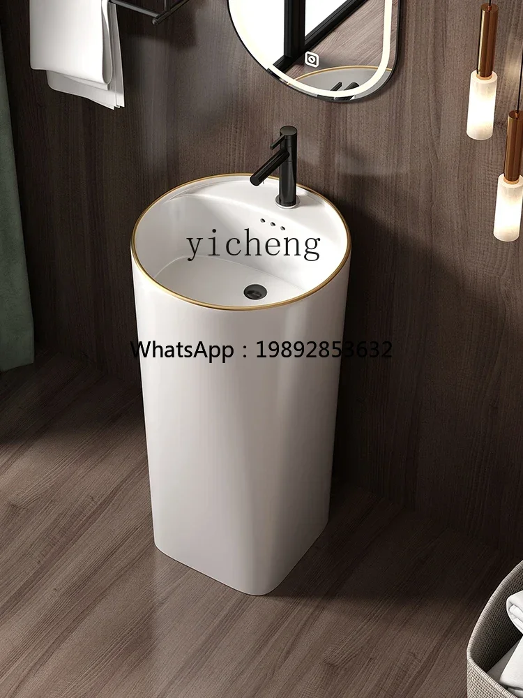 

Y1 Ceramic Pillar Basin Integrated Floor Bathroom Balcony Small Apartment Washbasin