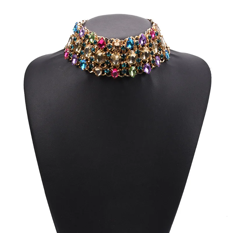 2024 New ZA Colorful Clear Champagne Crystal Large Collar Choker Necklace Women Indian Statement Big Bib Necklace Jewelry