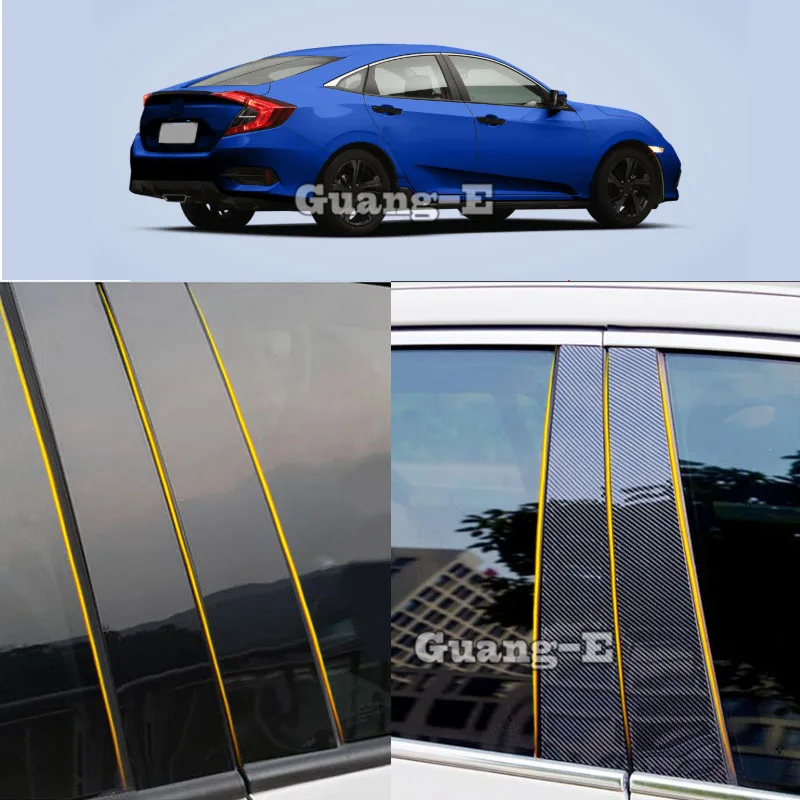 

Car PC Material Pillar Post Cover Door Trim Window Molding Sticker 6pcs For Honda Civic 10th 2016 2017 2018 2019 2020 2021
