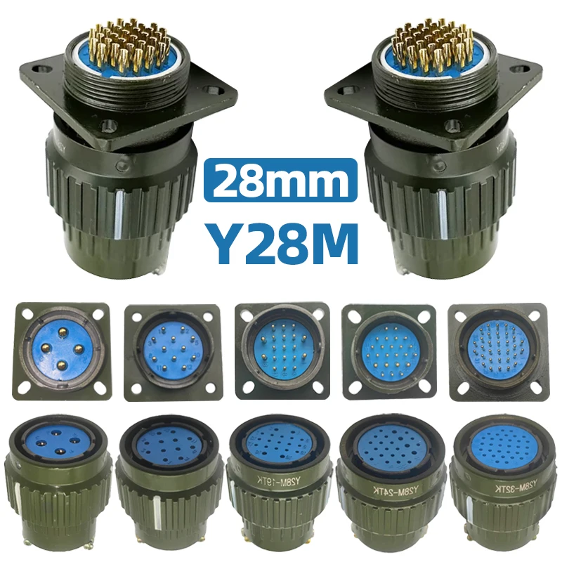 

Y28M 4/7/8/10/12/14/19/24/32/37-core Male Female Quick Snap Connector 28mm Aviation Plug Socket Army Green