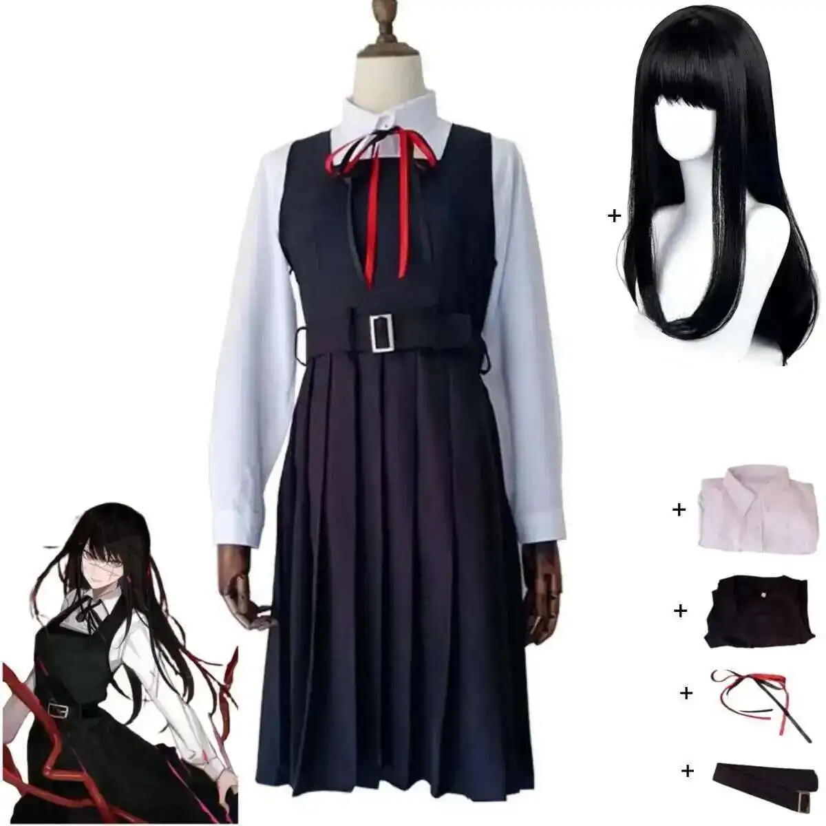

Anime Chainsaw Man Mitaka Asa Cosplay Costume Japan and South Korea JK School Uniform Shirt Dress Wig Woman Cute Campus Suit