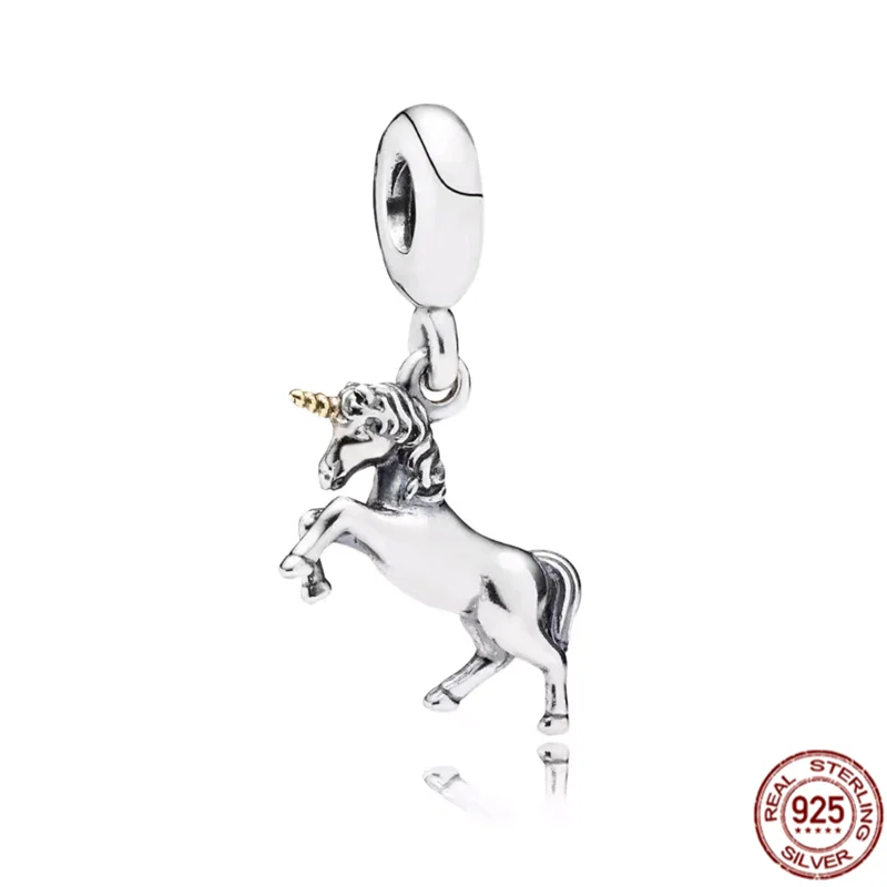 Abalorio de plata de ley 925, accesorio de arcoíris colorido, Bruno el unicornio, compatible con pulsera Pandora Original, regalo de joyería, novedad