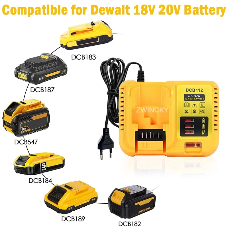 

Аксессуары для электроинструментов, сменное зарядное устройство DCB112 для Dewalt 10,8 В 12 В 14,4 В 18 В 20 В, литий-ионный аккумулятор DCB206 DCB183 DCB140