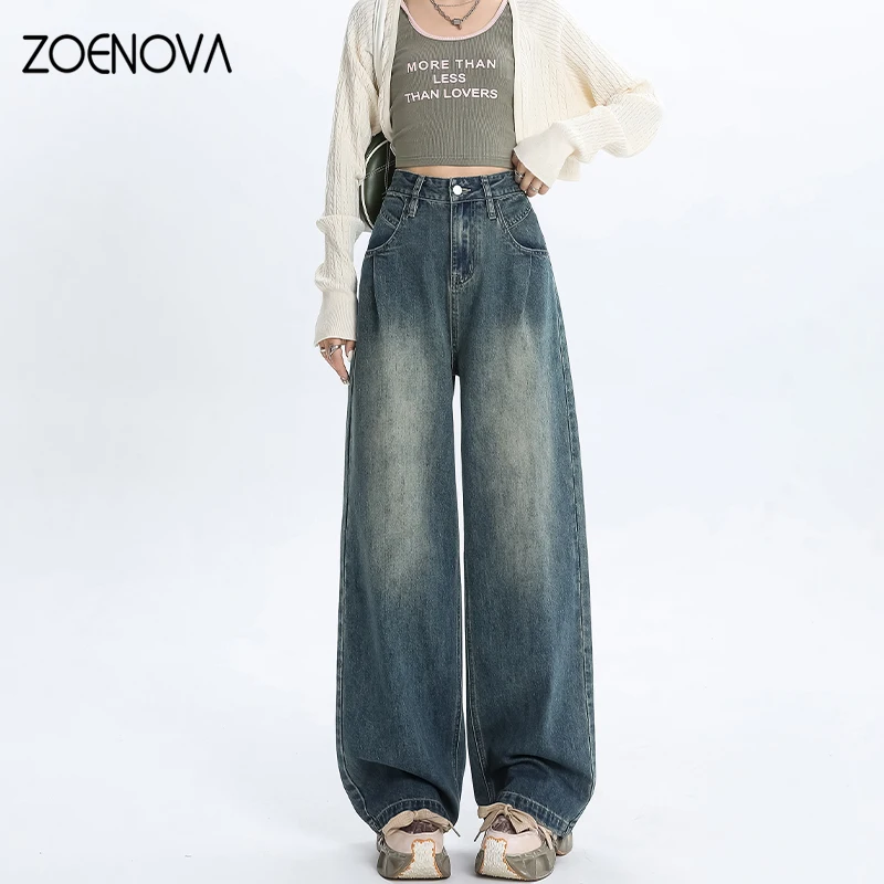 

ZOENOVA Spring New Vintage Women's Jeans High Waist Y2k 90s Streetwear Baggy Casual Korean Fashion Straight Washed Denim Trouser